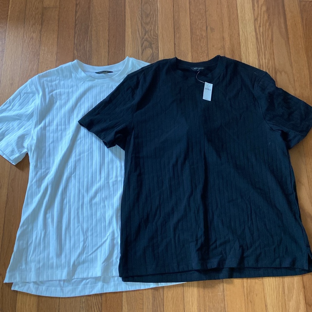 Three Men’s Banana Republic ribbed shirts (cream, white, black)